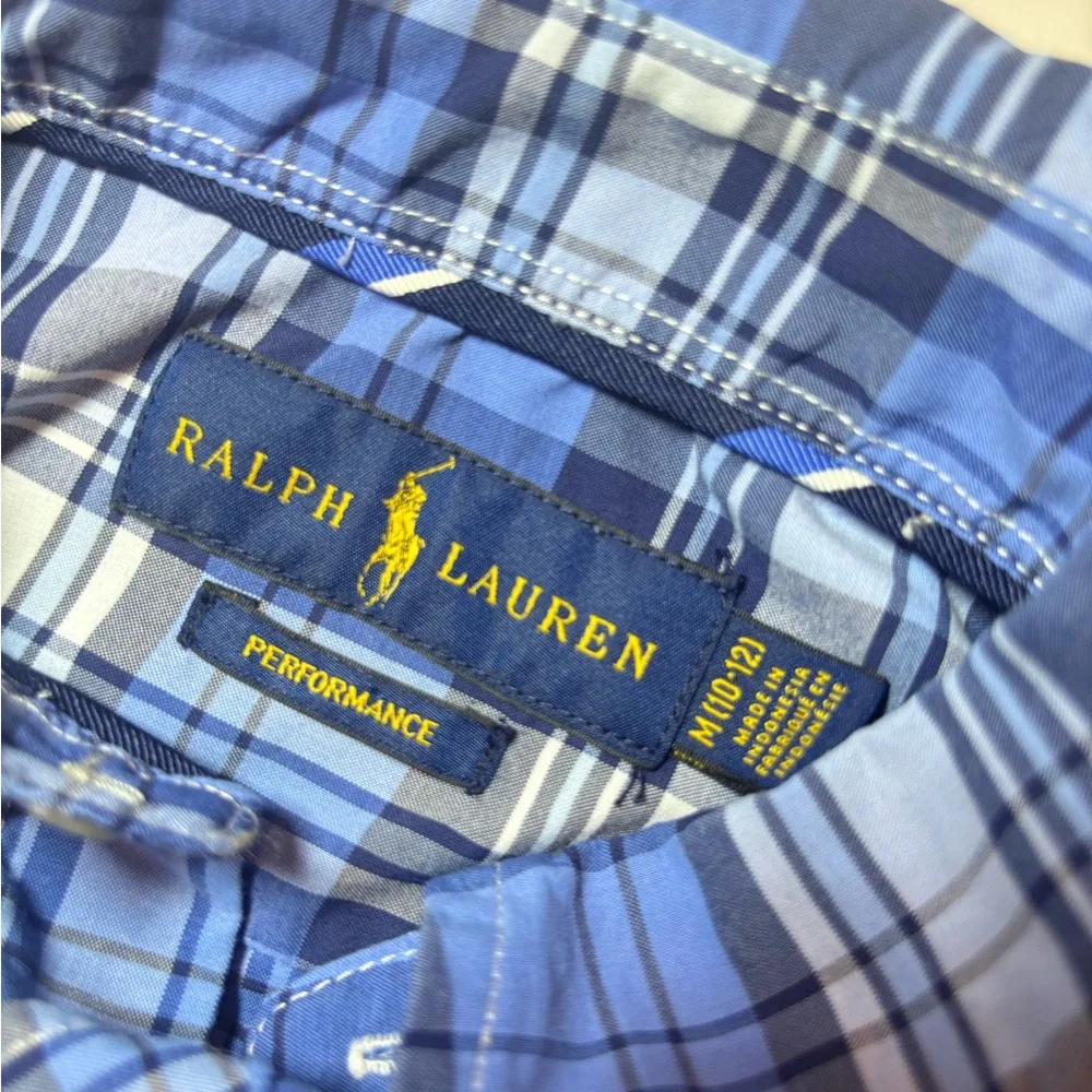 Ralph Lauren Blue and White Plaid Performance Button Down Shirt, medium (10-12),
